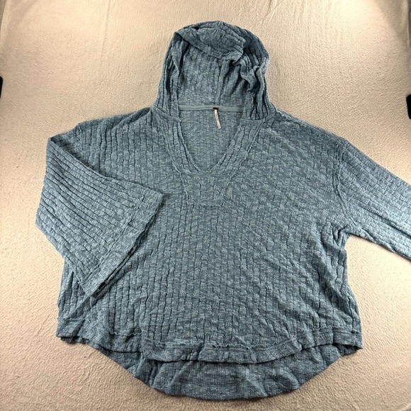 Free People Sweaters - Free People Sweater Womens Medium Blue Hooded Baja Babe Hacci Speckled V Neck